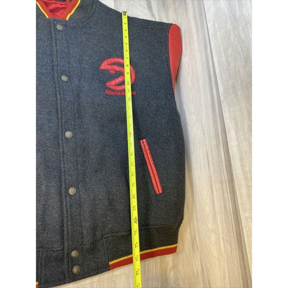 NBA ATLANTA HAWKS Hardwood Classics Wool Leather Jacket G-III Gray Red Men’s XXL - Picture 12 of 16